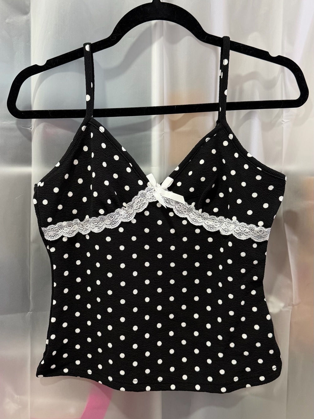 Black Polka Dot Lace-Trim Cami